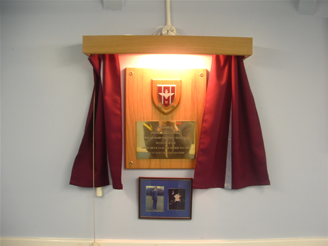 Memorial to David Wood in the main hall at 1039 (Gillingham) Squadron.